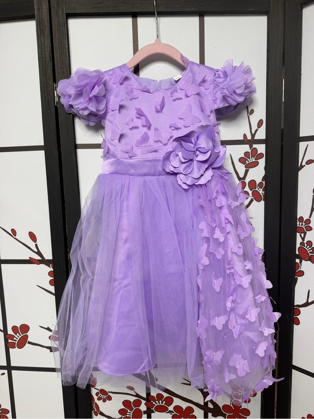 Lilac Butterfly Floral Tulle Party Dress for Girls